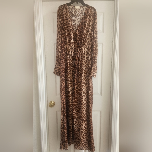 L'AGENCE Callum Leopard Print Sheer Silk Maxi Dress NWOT - Picture 6 of 11